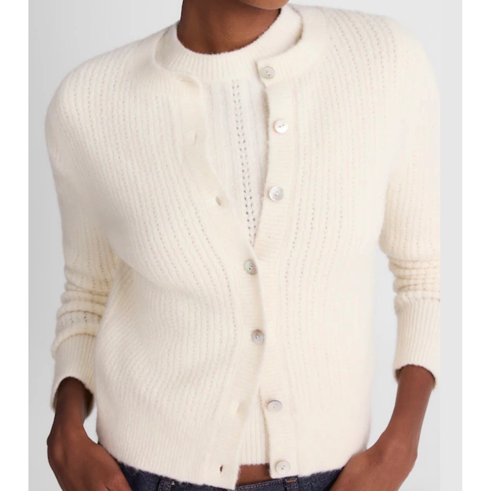 Madewell CloudSoft Wool Alpaca Blend Cardigan Sweater Cream White NY439 Women M